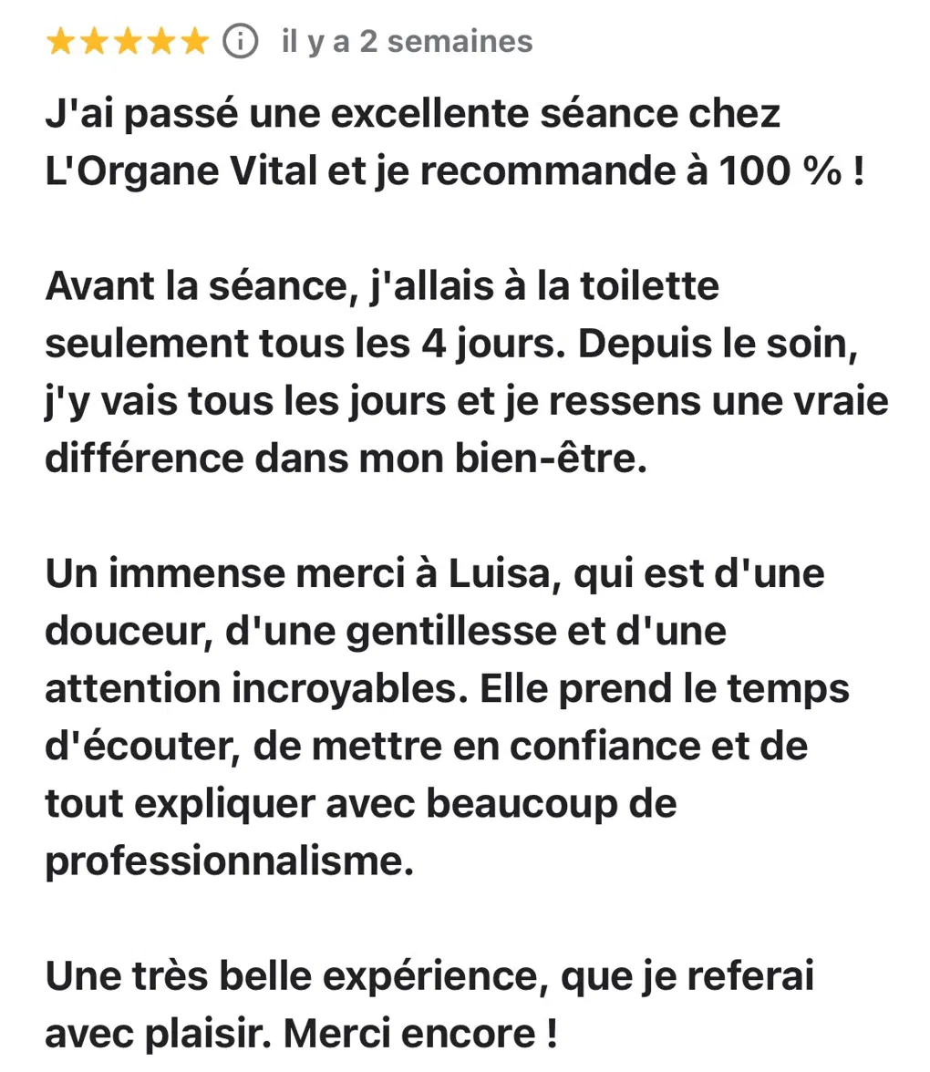 Avis Google 5 étoiles : excellente séance, vraie différence dans mon bien-être